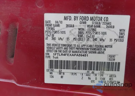 2010 Ford Ranger Sport/Xlt z USA, uszkodzony, nr VIN 1FTLR4FEXAPA59451